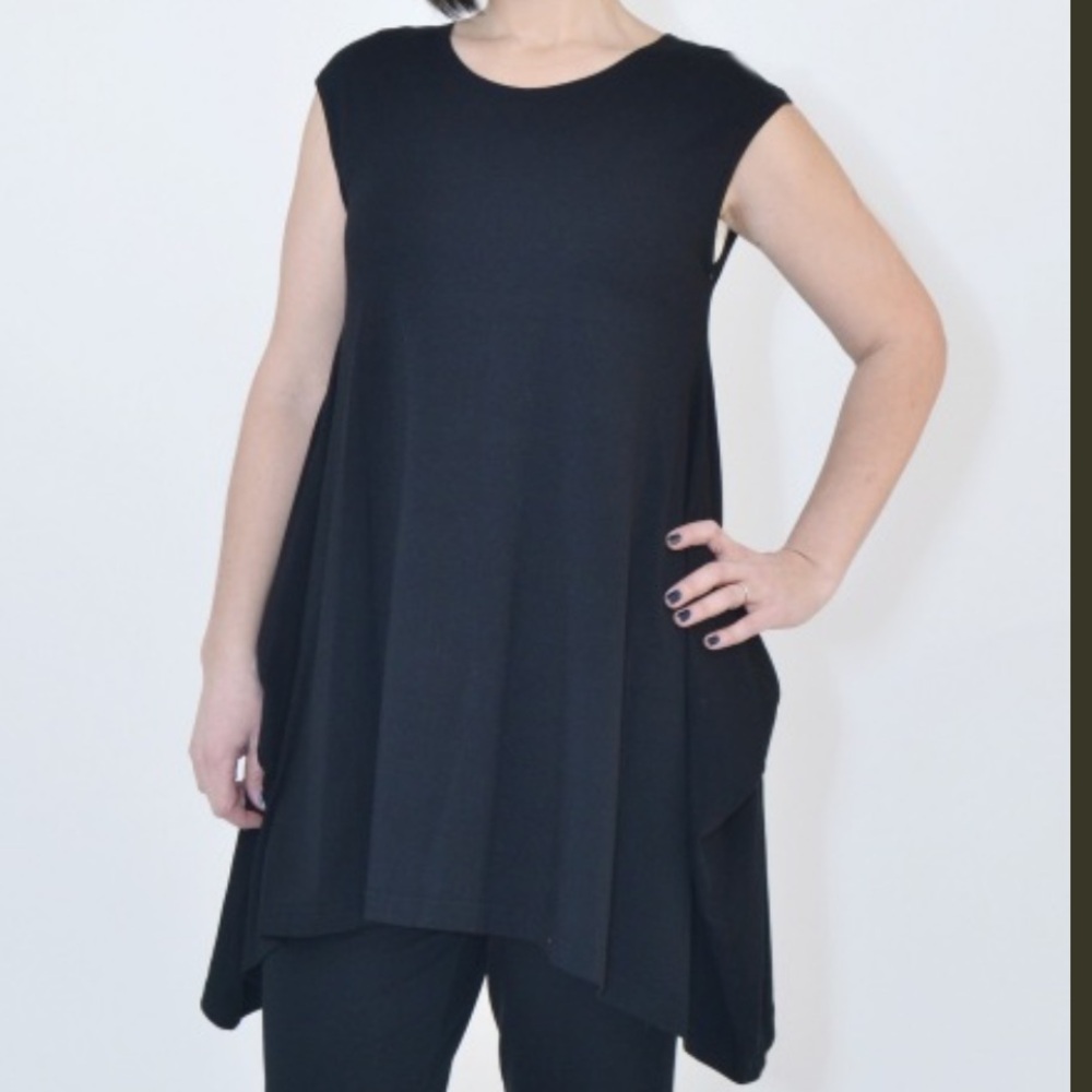 Bryn Walker Zia Tunic Sleeveless Top Dress Size Small in Black Bamboo Cotton